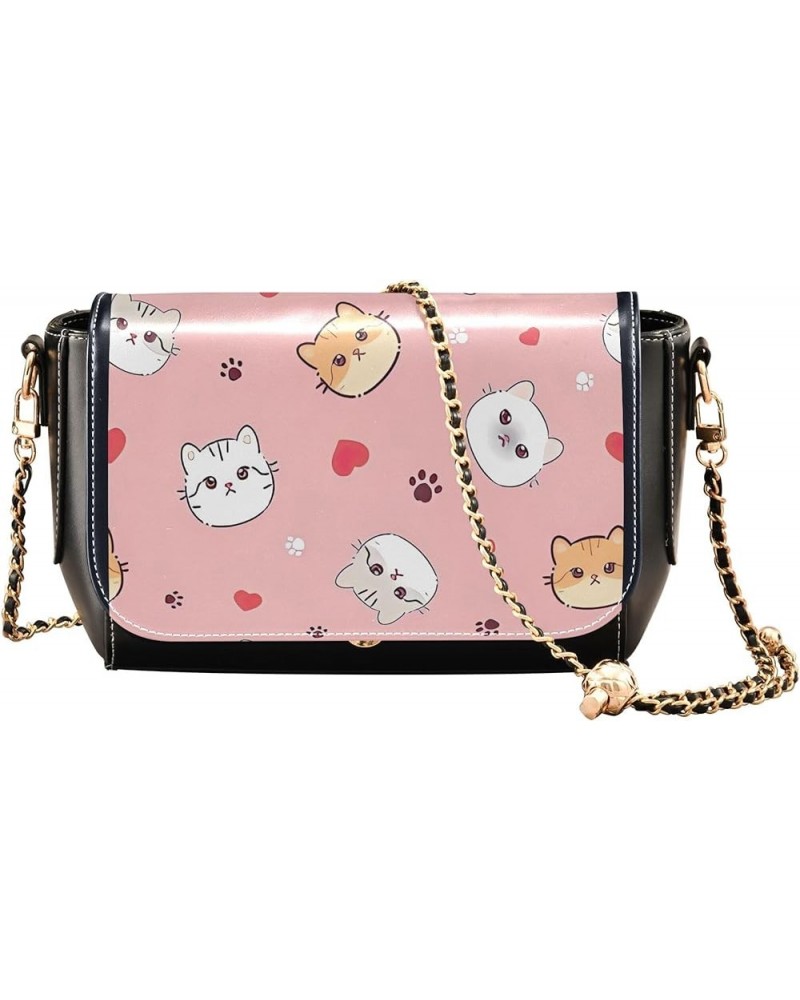 Cute Print Women Leather Shoulder Bag, Cartoon Sheep Animals Black Women Crossbody Purse Trendy Satchel Chain Strap Cute Cats...