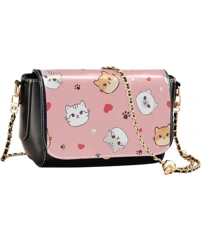 Cute Print Women Leather Shoulder Bag, Cartoon Sheep Animals Black Women Crossbody Purse Trendy Satchel Chain Strap Cute Cats...