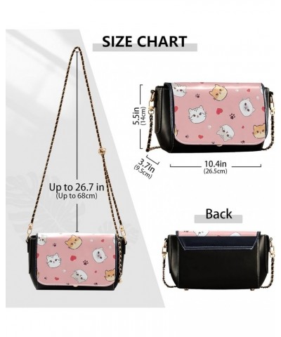 Cute Print Women Leather Shoulder Bag, Cartoon Sheep Animals Black Women Crossbody Purse Trendy Satchel Chain Strap Cute Cats...