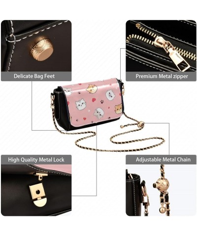 Cute Print Women Leather Shoulder Bag, Cartoon Sheep Animals Black Women Crossbody Purse Trendy Satchel Chain Strap Cute Cats...