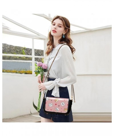 Cute Print Women Leather Shoulder Bag, Cartoon Sheep Animals Black Women Crossbody Purse Trendy Satchel Chain Strap Cute Cats...