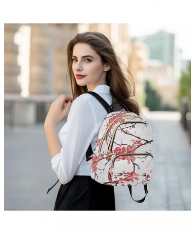 Backpack Purse for Women Japanese Cherry Blossom, Mini Fashion Backpack Vintage Asian Floral Lightweight Casual Daypack Shoul...