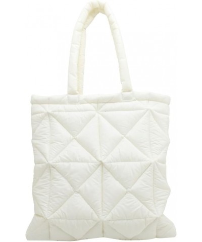 Quilted Tote Bag for Women Padding Down Cotton Shoulder Hobo Bag Lightweight Handbag Purse Top Handle Bag A-white $17.11 Totes