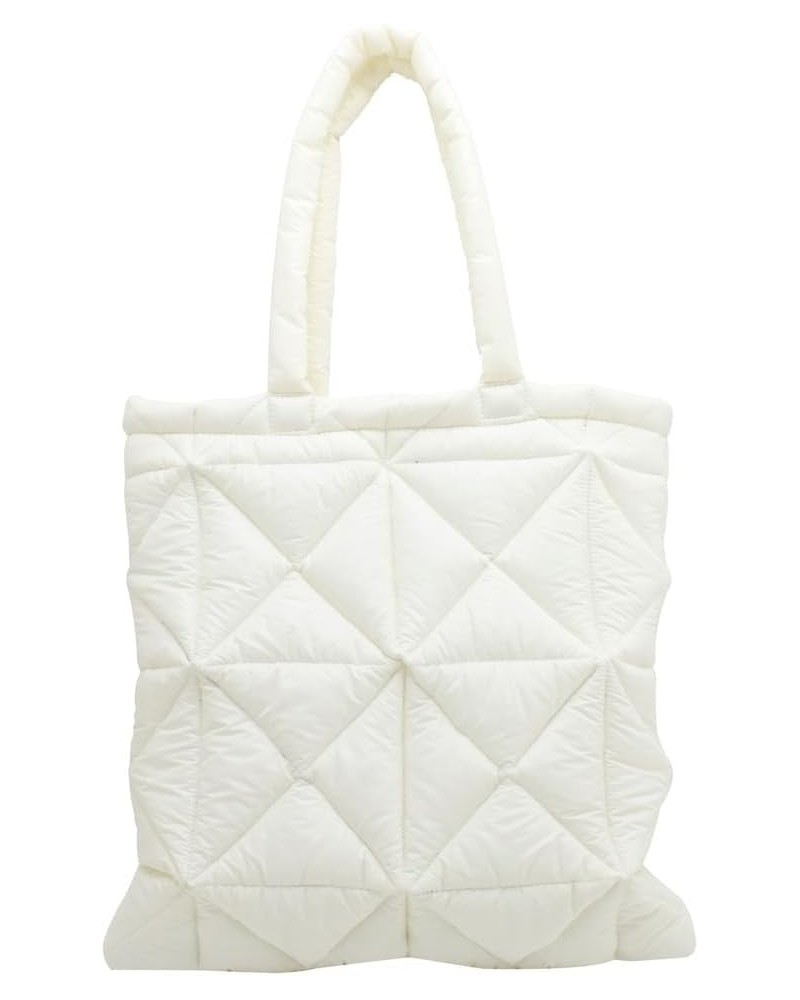 Quilted Tote Bag for Women Padding Down Cotton Shoulder Hobo Bag Lightweight Handbag Purse Top Handle Bag A-white $17.11 Totes