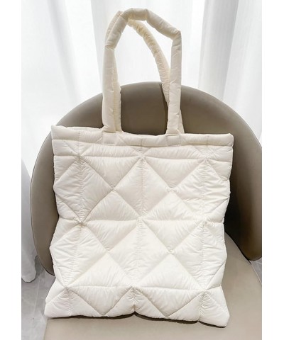 Quilted Tote Bag for Women Padding Down Cotton Shoulder Hobo Bag Lightweight Handbag Purse Top Handle Bag A-white $17.11 Totes