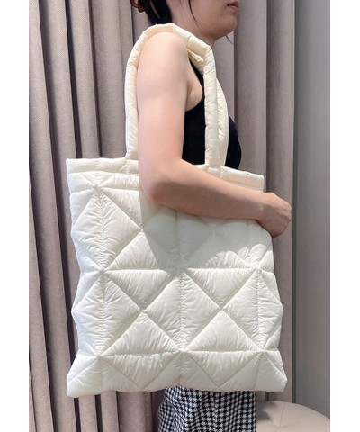 Quilted Tote Bag for Women Padding Down Cotton Shoulder Hobo Bag Lightweight Handbag Purse Top Handle Bag A-white $17.11 Totes