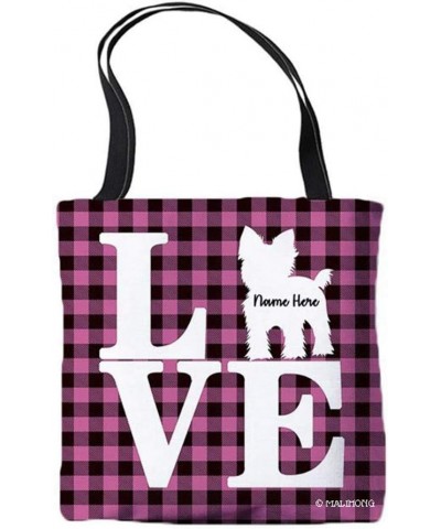 Dog Personalized Tote Bag Yorkie Silhouette Puppy Pink Lattice Bag Yorkie $9.53 Travel Gear