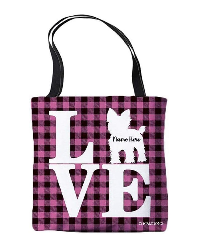 Dog Personalized Tote Bag Yorkie Silhouette Puppy Pink Lattice Bag Yorkie $9.53 Travel Gear