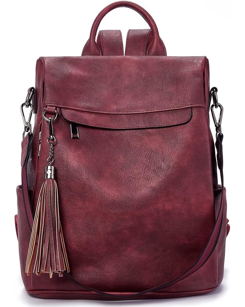 LYANYAN Backpack Purse for Women, PU Leather Anti Theft Travel Backpack Purse Shoulder Bags with Tassel Two-toned-wine Red $2...