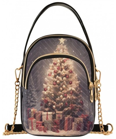 Winter Christmas Tree Gift Small Chain Crossbody Travel Bag Handbag Cell Phone Purse for Women $9.24 Crossbody Bags