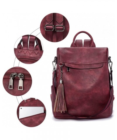 LYANYAN Backpack Purse for Women, PU Leather Anti Theft Travel Backpack Purse Shoulder Bags with Tassel Two-toned-wine Red $2...