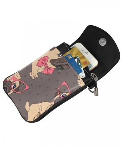 Cartoon Pug Puppy in Glasses and Bow-tie Small Flip Crossbody Bag Cell Phone Pouch for Women Wallet Bag Coin Purse $18.35 Cro...