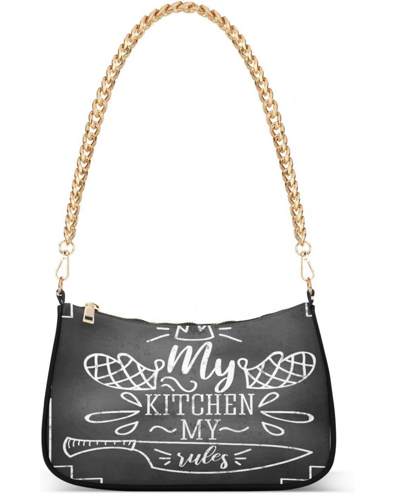 My Kitchen My Rules Womens Shoulder Bag for Women Hobo Tote Handbag Gold Chain Crossbody Bag with Zipper Clutch Purse Handbag...