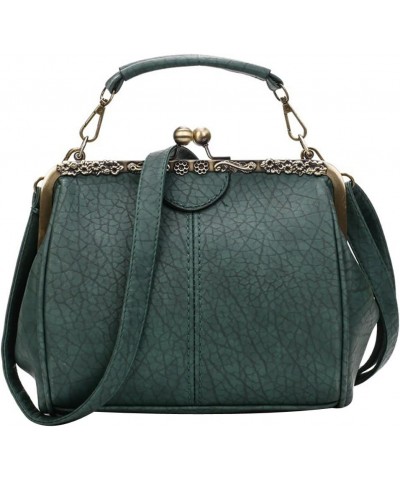 Retro Kiss Lock Handbag PU Leather Crossbody Bag Women Top-Handle Evening Satchel Tote Inner Green $19.34 Totes