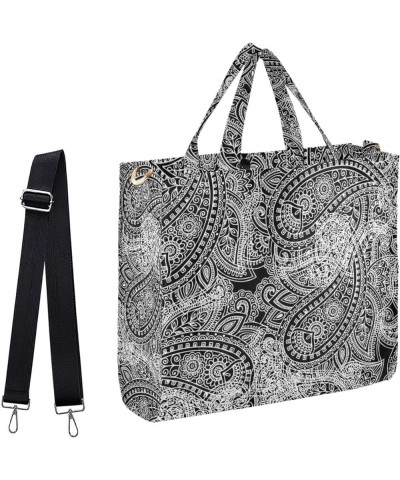 Black White Ethnic Paisley Corduroy Satchel Tote Bag for Women Weekender Travel Beach Shopping Multi05 $12.92 Totes