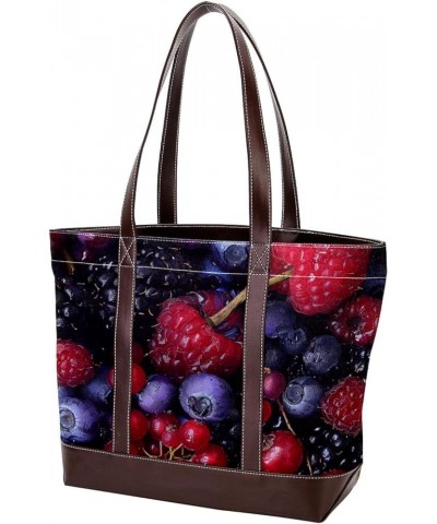 Tote Bag for Women, Large Tote Bags for Women, Tote Bag with Zipper, Fruit Raspberry Blueberry Pattern, Womens Tote Bag Desig...