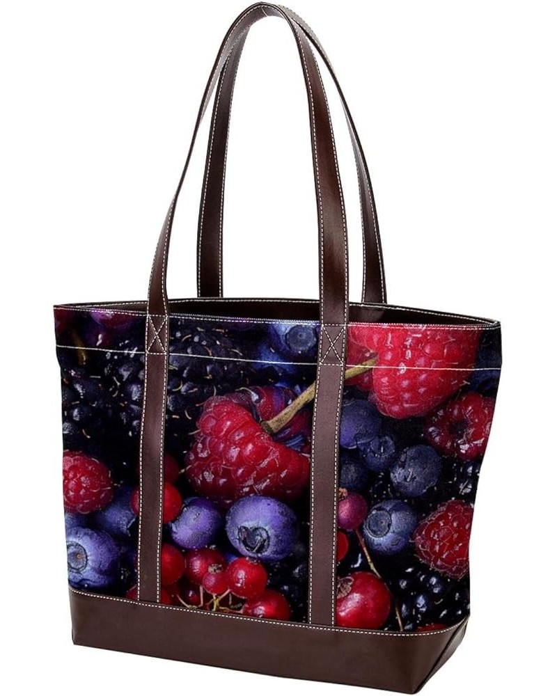 Tote Bag for Women, Large Tote Bags for Women, Tote Bag with Zipper, Fruit Raspberry Blueberry Pattern, Womens Tote Bag Desig...