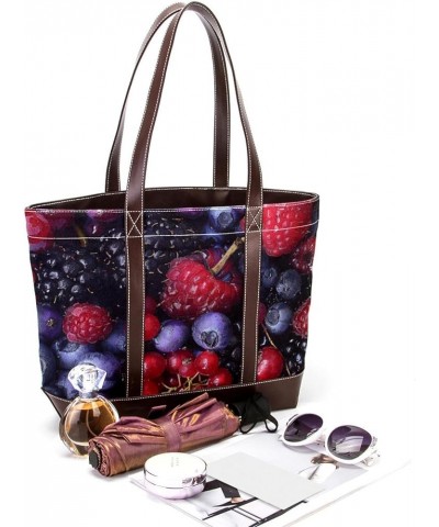 Tote Bag for Women, Large Tote Bags for Women, Tote Bag with Zipper, Fruit Raspberry Blueberry Pattern, Womens Tote Bag Desig...