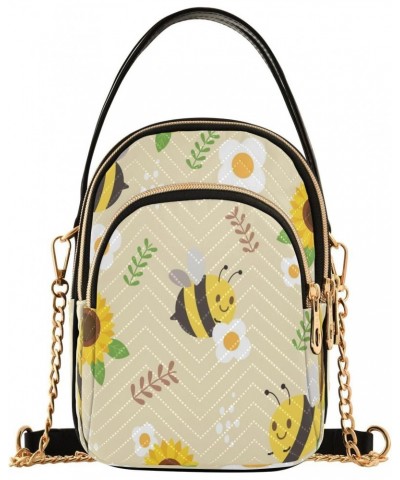 Bee Sunflower Spring Crossbody Bags for Women Quilted Chain Crossbody Purses Trendy Floral Yellow Cute Cross Body Phone Purse...