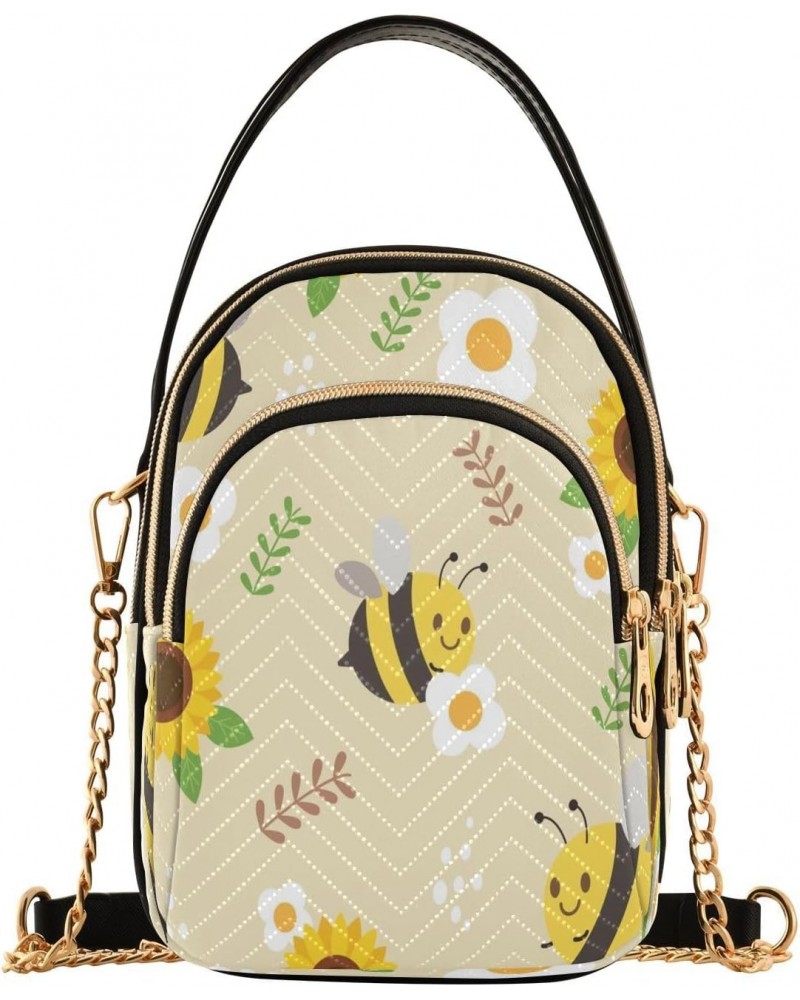 Bee Sunflower Spring Crossbody Bags for Women Quilted Chain Crossbody Purses Trendy Floral Yellow Cute Cross Body Phone Purse...