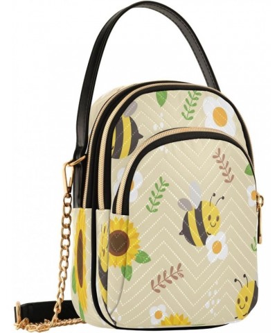 Bee Sunflower Spring Crossbody Bags for Women Quilted Chain Crossbody Purses Trendy Floral Yellow Cute Cross Body Phone Purse...