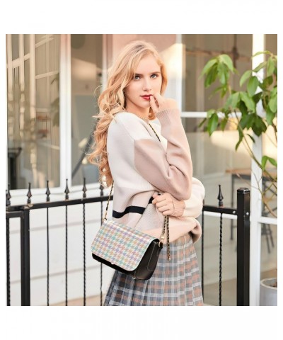 Colorful Houndstooth Crossbody Purse Women Trendy Black Bags with Credit Card Slots Chest Bag $20.90 Crossbody Bags