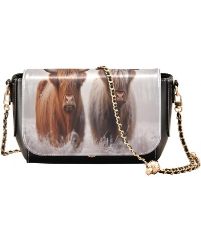 Highland Cows Crossbody Bags for Women Retro Cross Body Purse Small PU Leather Shoulder Handbags with Chain Strap $15.75 Cros...