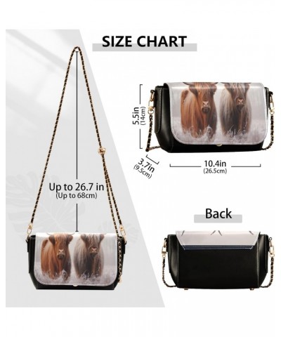 Highland Cows Crossbody Bags for Women Retro Cross Body Purse Small PU Leather Shoulder Handbags with Chain Strap $15.75 Cros...