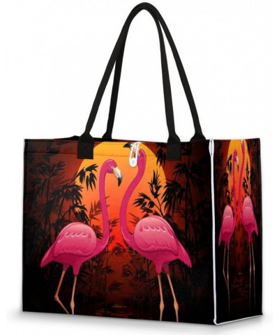 Tropical Sunset Flamingo Large Tote Bag Shoulder Bag For Women Teachers Nurses Work Shopping Travel Handbag Purse $10.89 Totes