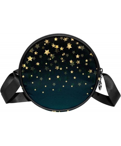 Night Sky Golden Stars Crossbody Bag for Women Teen Girls Round Canvas Shoulder Bag Purse Tote Handbag Bag $11.79 Totes