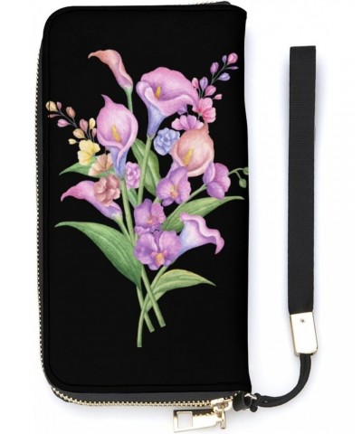 Watercolor Wild Flower Zip Coin Pocket Leather Wallet Vertical Long Wallet for Men Woman With Credit Card Holder $16.06 Wallets