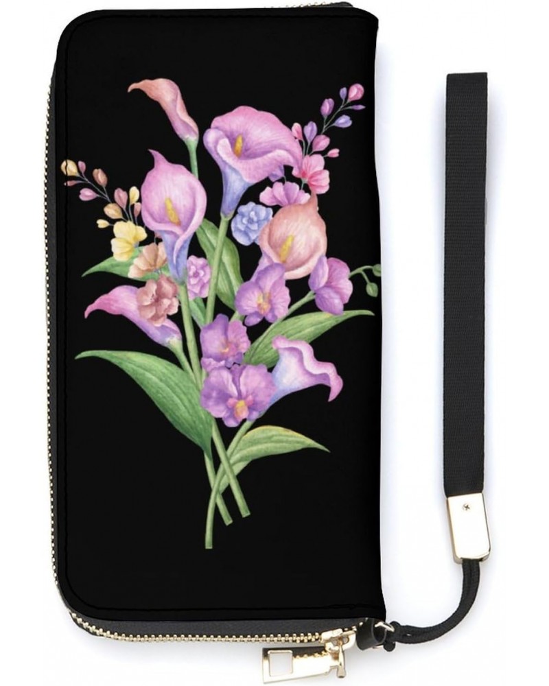 Watercolor Wild Flower Zip Coin Pocket Leather Wallet Vertical Long Wallet for Men Woman With Credit Card Holder $16.06 Wallets