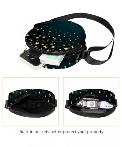 Night Sky Golden Stars Crossbody Bag for Women Teen Girls Round Canvas Shoulder Bag Purse Tote Handbag Bag $11.79 Totes