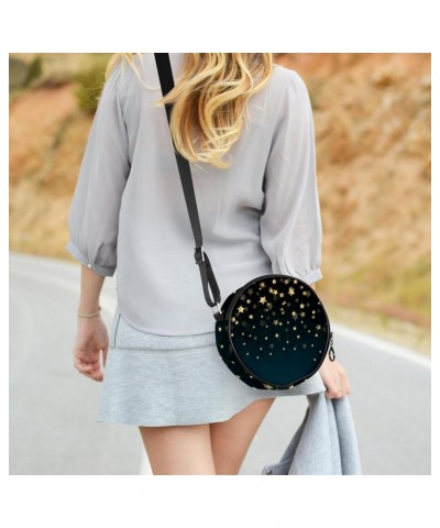 Night Sky Golden Stars Crossbody Bag for Women Teen Girls Round Canvas Shoulder Bag Purse Tote Handbag Bag $11.79 Totes