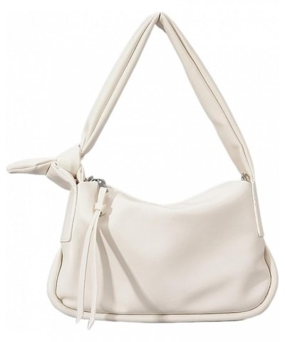 Women's Knotted PU Soft Leather Underarm Bag, Large Capacity Wide Shoulder Strap Handbag White $27.76 Shoulder Bags