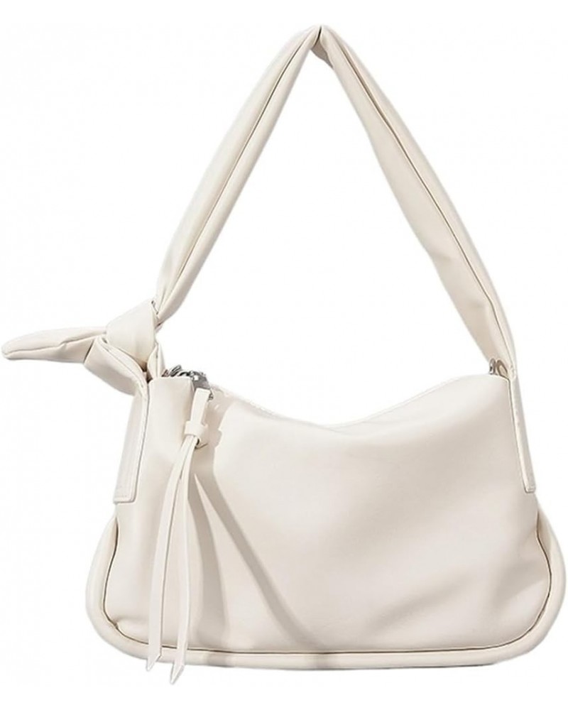 Women's Knotted PU Soft Leather Underarm Bag, Large Capacity Wide Shoulder Strap Handbag White $27.76 Shoulder Bags