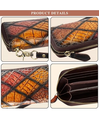 Crocodile Print Clutch Bag for Women, Genuine Leather RFID Blocking Long Wallet Card Holder Wrist Purses Coin Pocket (B/Multi...