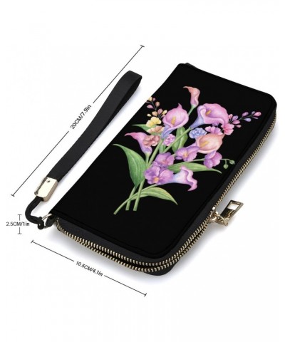 Watercolor Wild Flower Zip Coin Pocket Leather Wallet Vertical Long Wallet for Men Woman With Credit Card Holder $16.06 Wallets