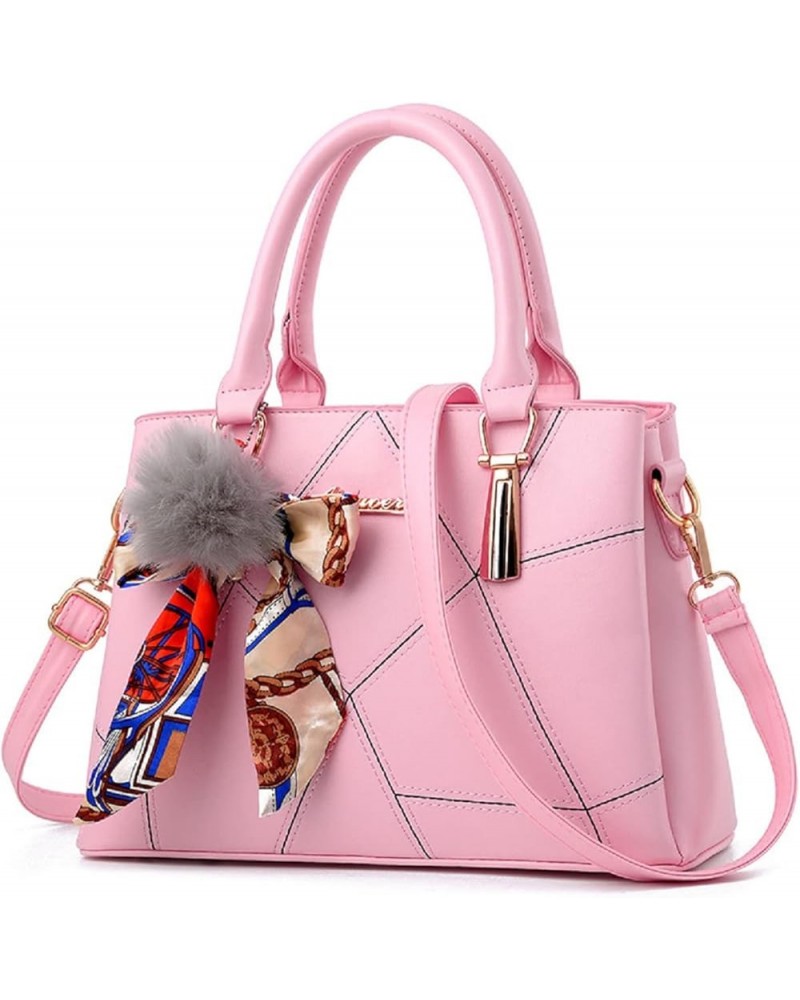 Womens Leather Handbags Purses Top-handle Totes Satchel Shoulder Bag for Ladies With Pompon and Bowknot Pink $11.18 Totes