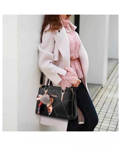 Womens Leather Handbags Purses Top-handle Totes Satchel Shoulder Bag for Ladies With Pompon and Bowknot Pink $11.18 Totes