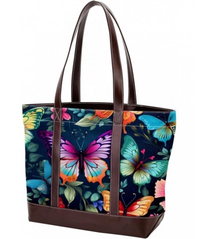 Butterfly Canvas Leather Mix Handbag - Stylish 13.3x4.7x12.2 in Women's Hand-held Bag $20.16 Handbags