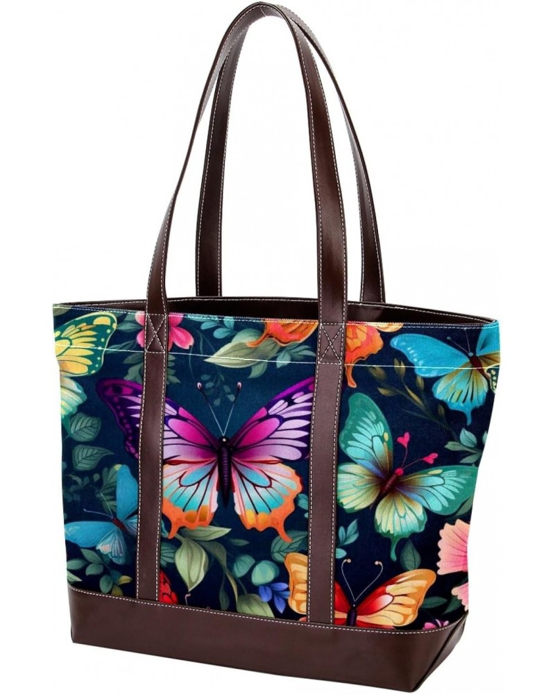 Butterfly Canvas Leather Mix Handbag - Stylish 13.3x4.7x12.2 in Women's Hand-held Bag $20.16 Handbags