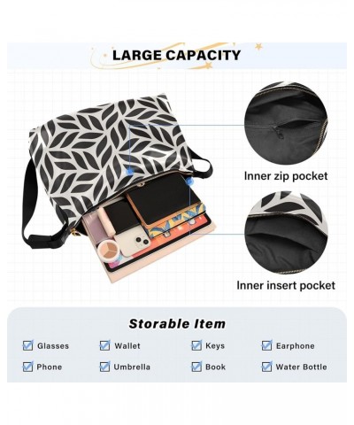 Tropical Plant Leaves Hobo Leather Bags for Women Large Cross Body Purses Cartoon Leaf Print Womens Fall Purses Modern Leaf A...