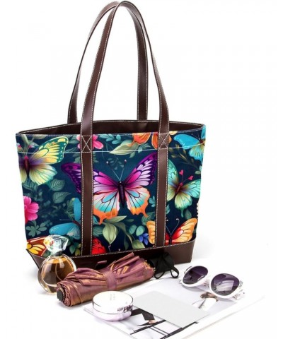 Butterfly Canvas Leather Mix Handbag - Stylish 13.3x4.7x12.2 in Women's Hand-held Bag $20.16 Handbags