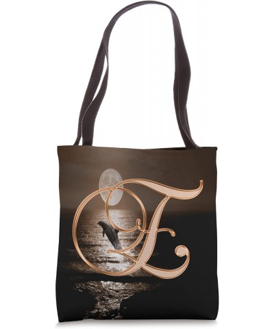 E Dolphin Orange Animal Ocean Moon Sea Initial Letter Name Tote Bag $9.18 Totes