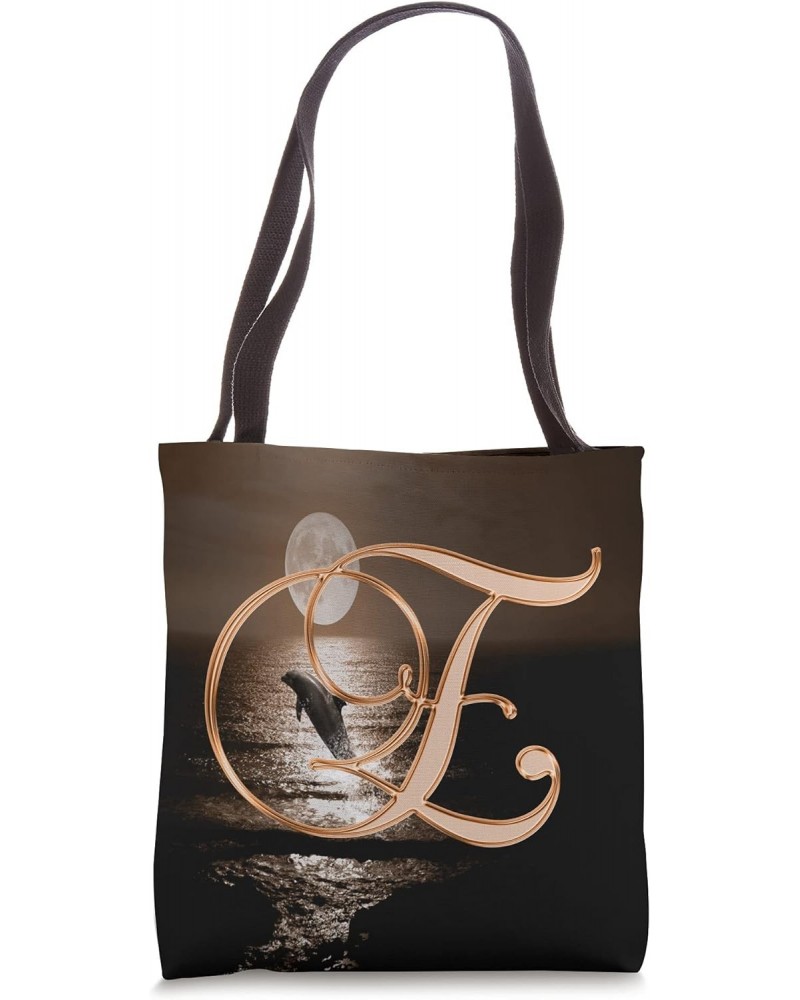 E Dolphin Orange Animal Ocean Moon Sea Initial Letter Name Tote Bag $9.18 Totes