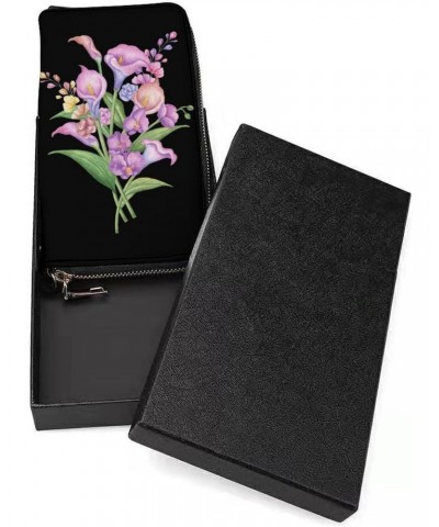 Watercolor Wild Flower Zip Coin Pocket Leather Wallet Vertical Long Wallet for Men Woman With Credit Card Holder $16.06 Wallets