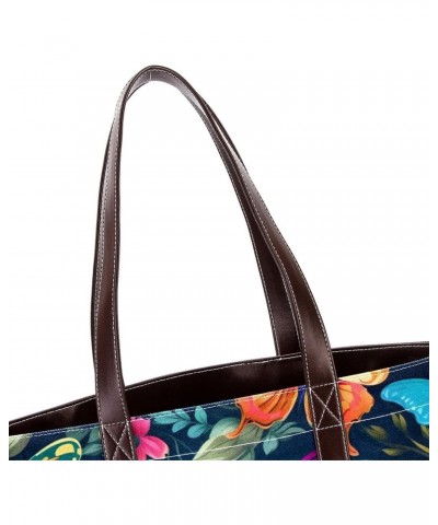 Butterfly Canvas Leather Mix Handbag - Stylish 13.3x4.7x12.2 in Women's Hand-held Bag $20.16 Handbags