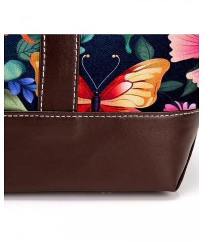 Butterfly Canvas Leather Mix Handbag - Stylish 13.3x4.7x12.2 in Women's Hand-held Bag $20.16 Handbags