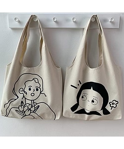 Women's Kawaii Fairycore Large Size Canvas Shoulder Bag Cute Indie Hobo Crossbody Handbag Preppy Alt Casual Tote White-b $10....